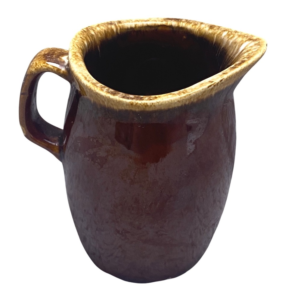 Vintage Hull Creamer Pitcher Oven Proof‎ Brown Drip Glaze Syrup 4.5"